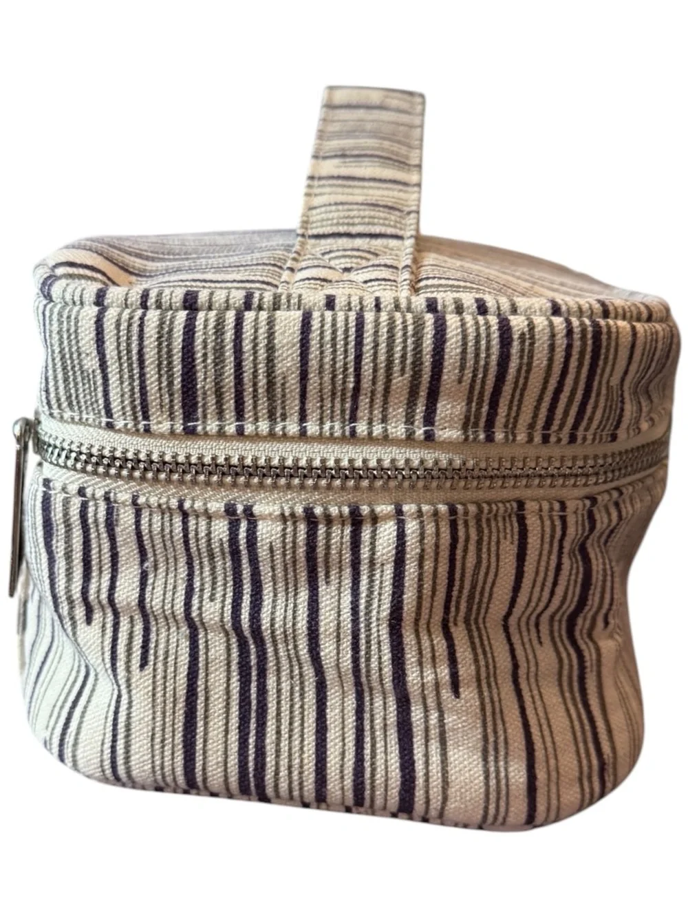 Nordstrom Striped Canvas Cosmetic Case - Cream and Navy, NWT